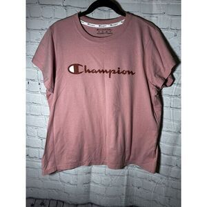 CHAMPION LADIES PINK CROPPED SHORT SLEEVE T-SHIRT SZ (1X) ‎ EUC GENTLY WORN